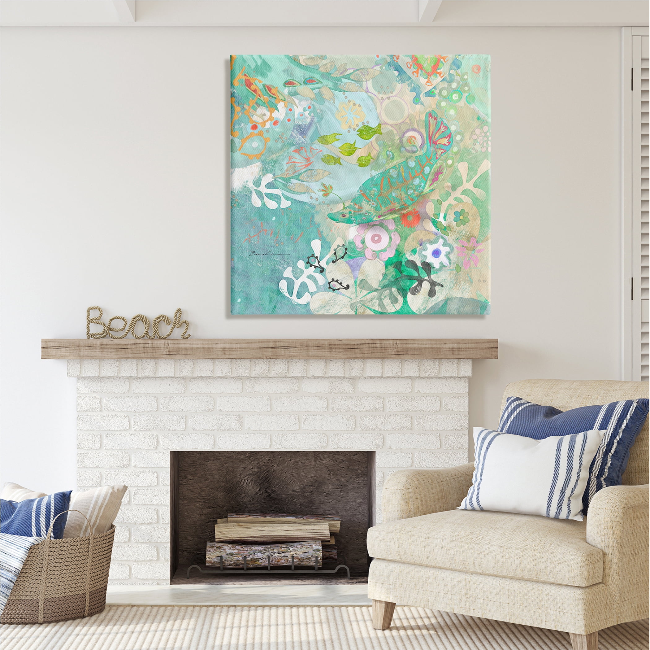 Stupell Industries Paisley Fish Pattern Animals & Insects Painting Gallery Wrapped Canvas Print Wall Art, 36 x 36
