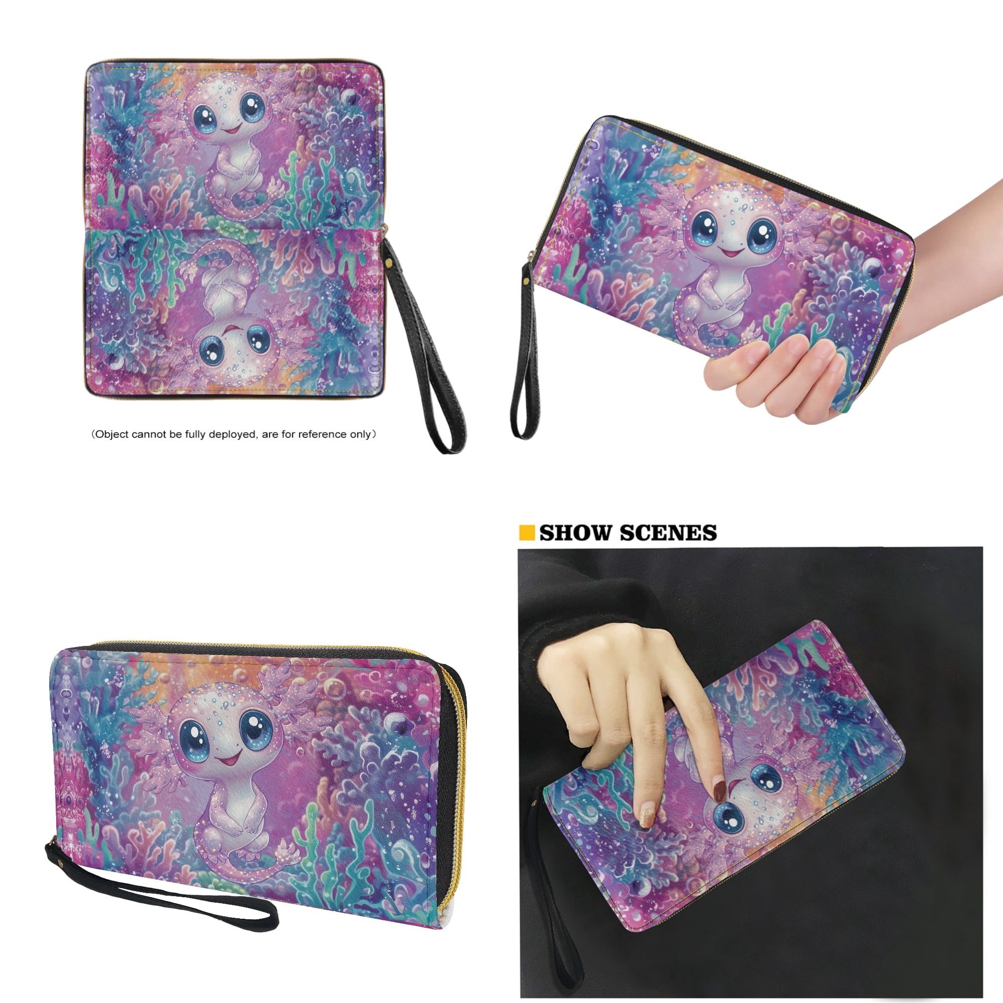 ZUXONGSY Axolotl Coral Print Women's Leather Tote Bag and Wallet Set Lightweight Top Handle Satchel Purse with Matching Clutch for Shopping Work