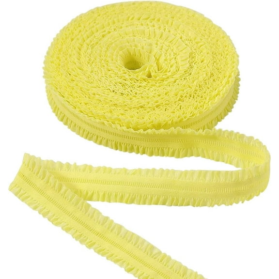 11 Yards 0.87" Double Ruffle Stretch Ribbon Pleated Lace Trim Gathered Ruffled Organza Lace Edge Trim Yellow Vintage Edging Trimmings Fabric for DIY Clothes Dress Sewing Decor DIY