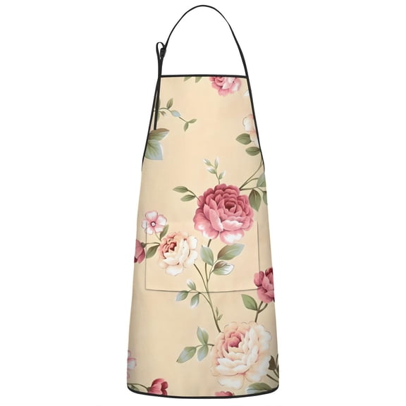 Pioneer Flower Floral Print Pattern Apron-Garden Aprons for Women with Pockets-Cotton Linen Waterproof Kitchen Cooking Gardening Aprons Adjustable for Kitchen,Cooking,BBQ and Salon 33x27 Inch