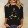 thumbnail image 2 of Womens Christmas Tops 3/4 Length Sleeve Crew Neck Xmas Tree Printed Graphic Tee Shirts Holiday Casual T-shirt (2XL, Black 02), 2 of 5