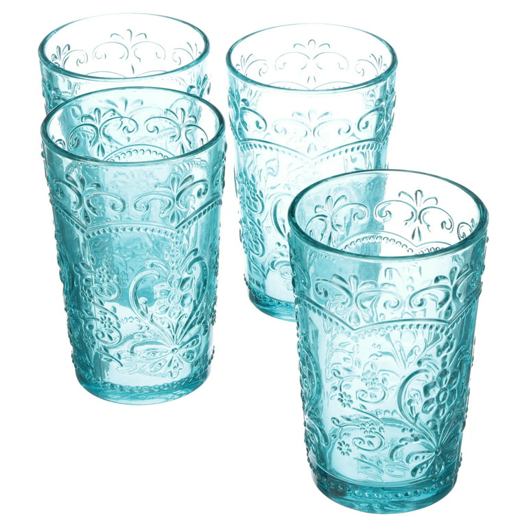 New The Pioneer Woman Drinking Glasses 16-Ounce Glass Tumbler Set of 4  Turquoise