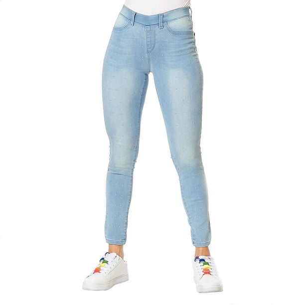 Jeans Tiro Alto Lentejuelas Mujer Tipo Colombiano Bleanch Casual gris 11 Incógnita 110084