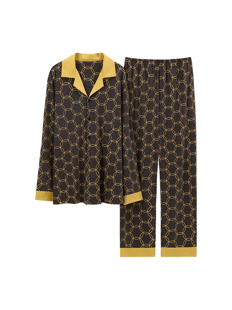 QWZNDZGR Spring Autumn Knitted Cotton Long Pajama Sets Plaid