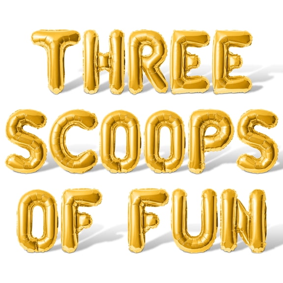 Letter Balloons - THREE SCOOPS OF FUN 16" Inch Alphabet Letters Foil Mylar Balloon 3rd Birthday Party Banner (Gold)