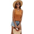 thumbnail image 3 of Women Cute Crop Sweaters Vest Knit Sleeveless Pullover Tops Crochet Ruffle Hem Tank Orange Color S, 3 of 8