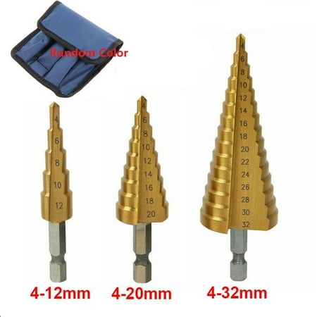 

BAMILL Large HSS 3pcs Steel Step Cone Drill Titanium Bit Set Hole Cutter 4-12/20/32mm