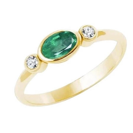 Harry Chad Enterprises 59569 4.50 CT Bezel Set Emerald & Diamond 3 Stone Wedding Ring, Size 6.5