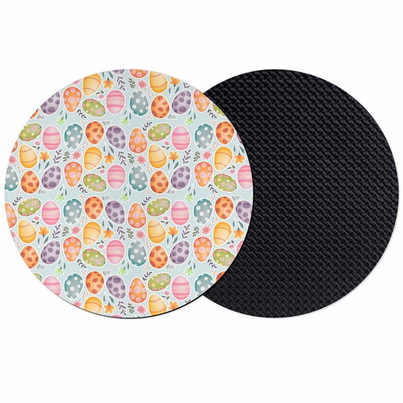 Easter Eggs Coasters Set of 2, Absorbent Coasters for Drinks, Colorful Eggs Spring Flowers Leaves Rustic Blue Coaster for Desk Coffee Table Protection, Home Decor House Warming Gifts 4"