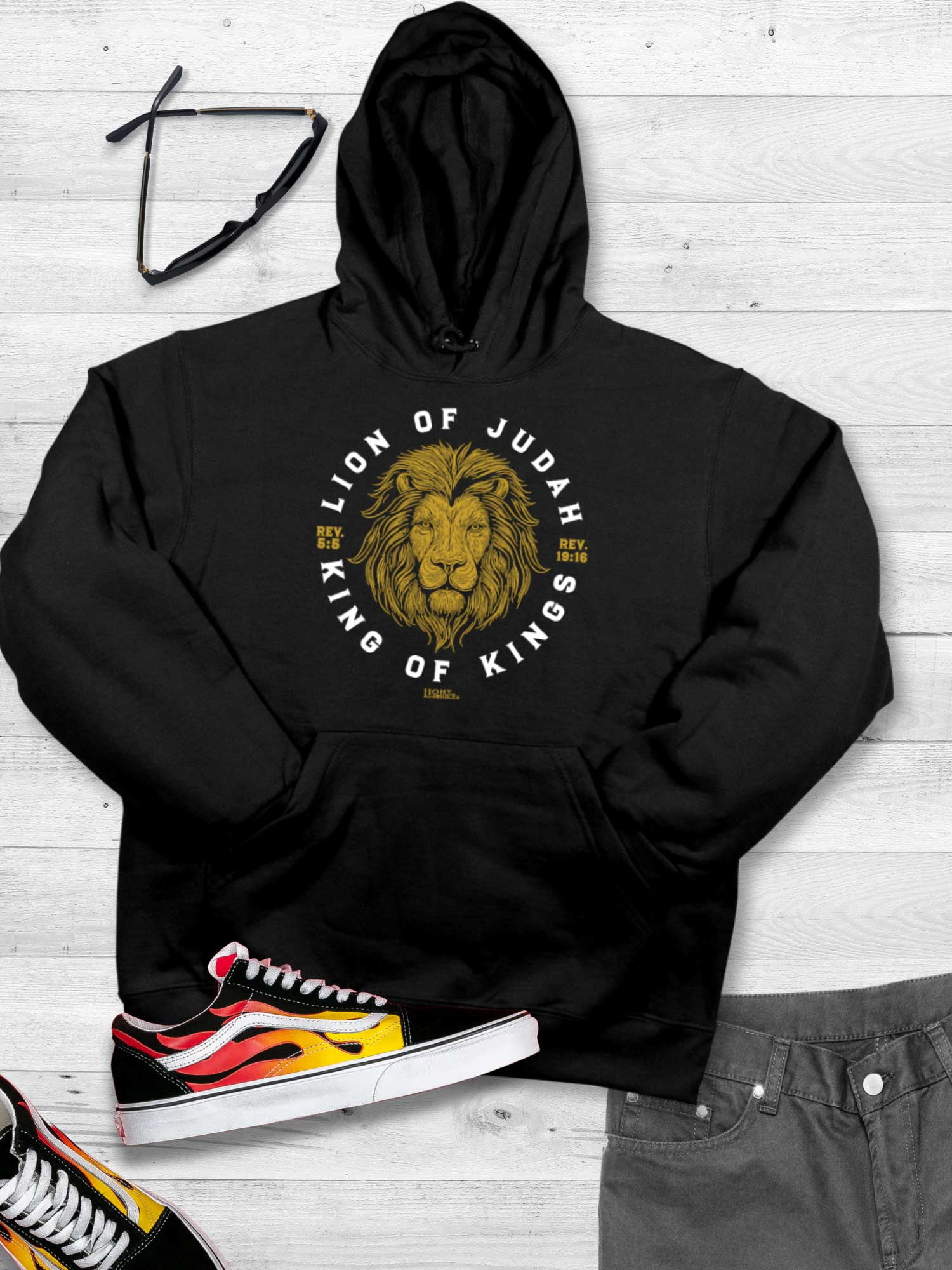 Light Source Mens Hooded Sweatshirt Lion Of Judah, Black, XL
