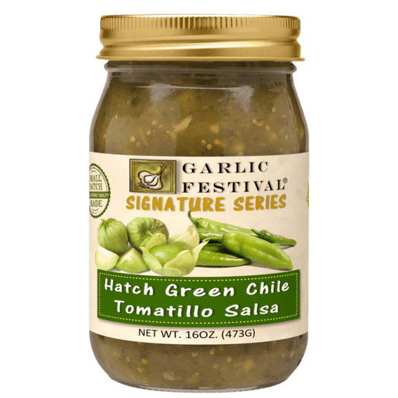 Garlic Festival Hatch Green Chile & Tomatillo Salsa Net Wt. 16 oz.