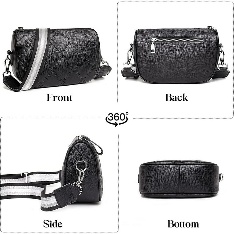 Crossbody Bag Women's Leather Wide Strap Handbag Shoulder Bag Modern Bags  with Wide Shoulder Strap Removable Shoulder Strap(White) 