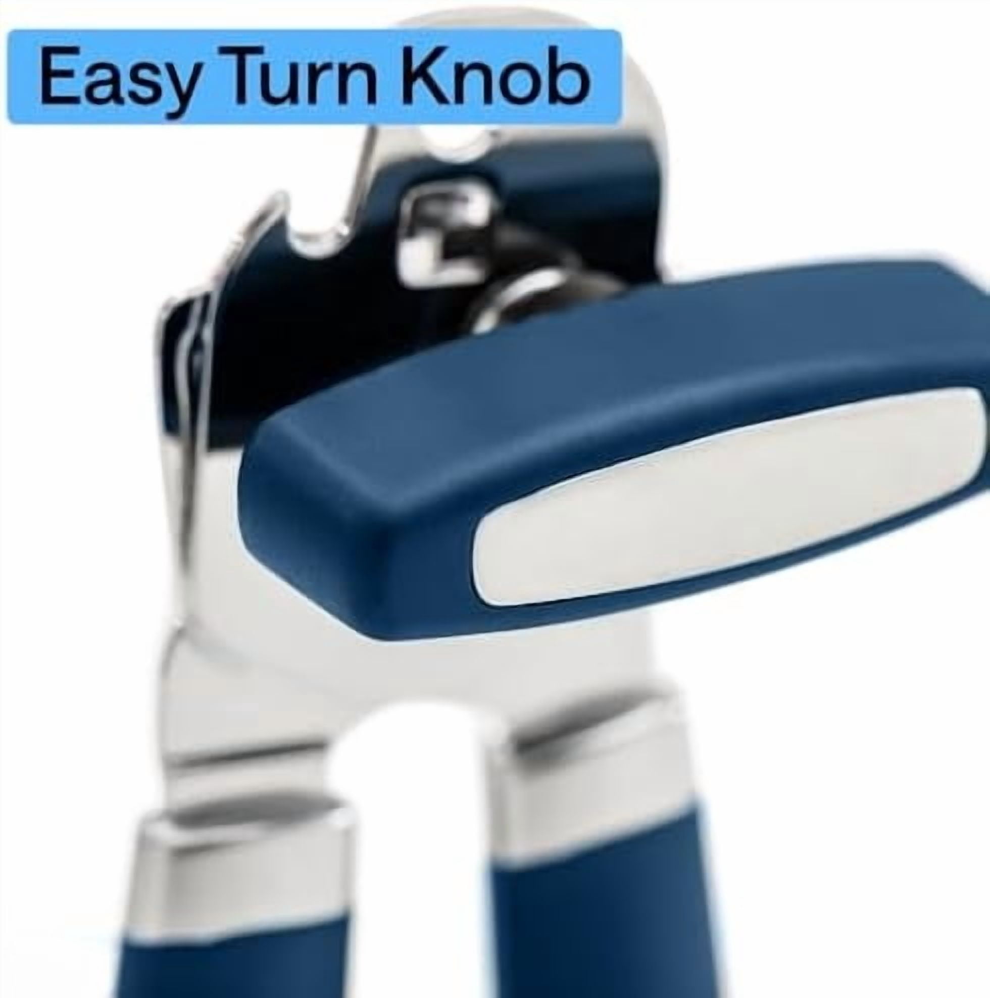 Heavy Duty Stainless Steel Smooth Edge Manual Can Opener and Bottle Openers, Soft Comfortable Handle, Oversized Handheld Turn Knob, US Designed Multifunctional Kitchen Tool, Blue