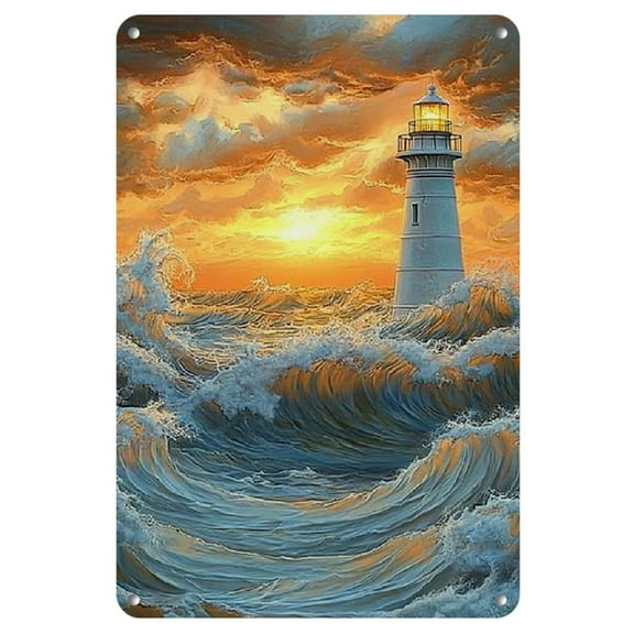 Vintage-Inspired 3D Lighthouse Sunset Metal Wall Art - 8x12 Inch Iron Sign with Rustic Design - Perfect for Home, Living Room, Bedroom, Bar, Cafe Decor - Easy to Hang, No Power Needed