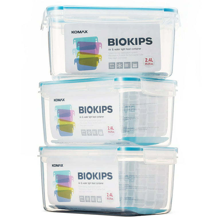 Komax Bioglass Rectangular Air & Water Tight Food Storage Container 820ml  (27.7 fl.oz.) with decorative blue lid - GetStorganized