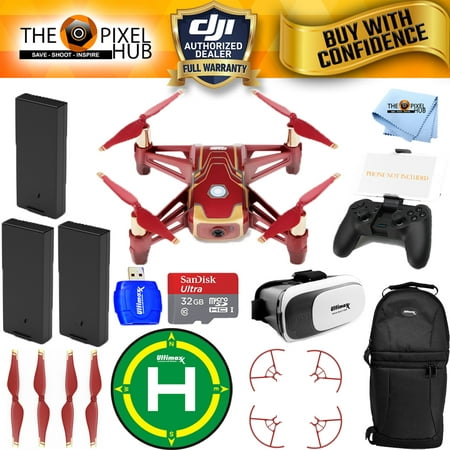 DJI Ryze Tech Tello Quadcopter Iron Man Edition Drone 3 (Total) Battery DJI Ryze Tech Tello Quadcopter Iron Man Edition Drone 3 Battery (Total) with Remote Controller, 32GB MicroSD, Landing Pad +