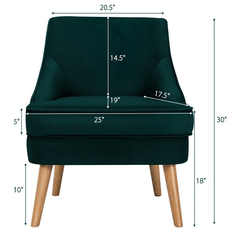 Finihen Velvet Accent Chair, Mid Century Velvet Accent Chair with Rubber Wood Legs, Thickly Padded, for Living Room, Bedroom, Green
