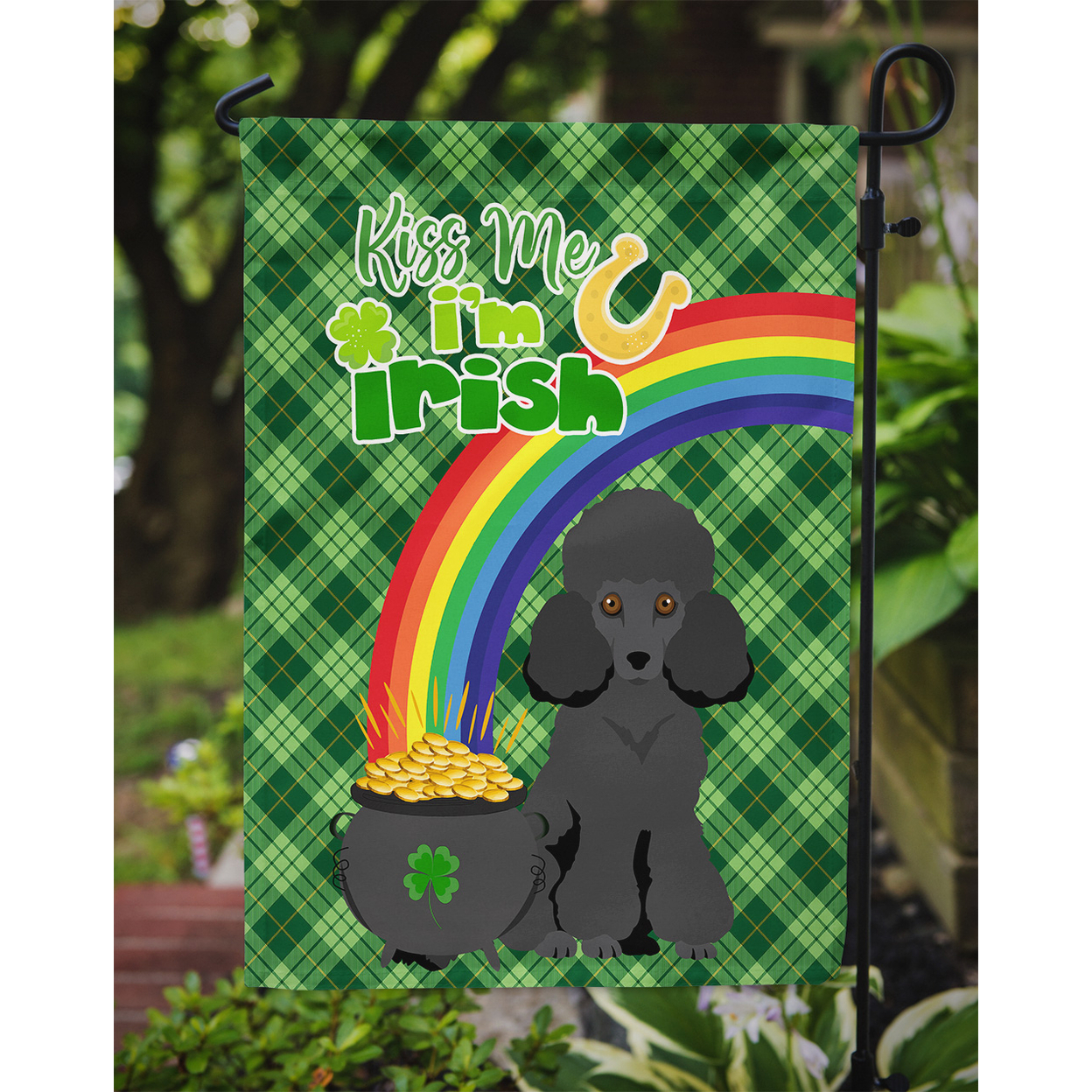 Toy Black Poodle St. Patricks Day Flag Garden Size