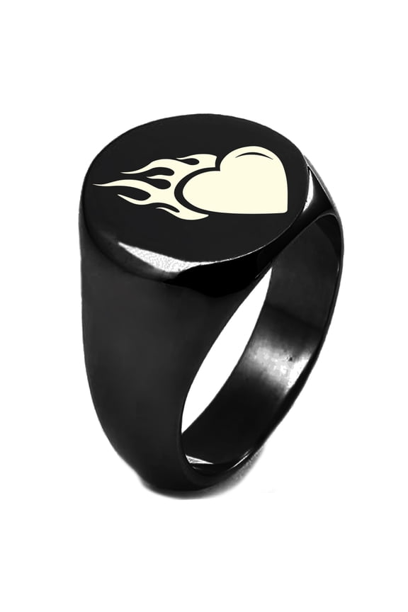 Sterling Silver Flaming Heart Engraved Round Flat Top Polished Ring