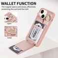 thumbnail image 3 of Nalacover Ring Holder Kickstand Case for iPhone 15 6.1" Crossbody Wallet Case with Credit Card Slots, Lanyard Shoulder Strap Premium PU Leather Wrist Hand Strap Cover, Rosegold, 3 of 10