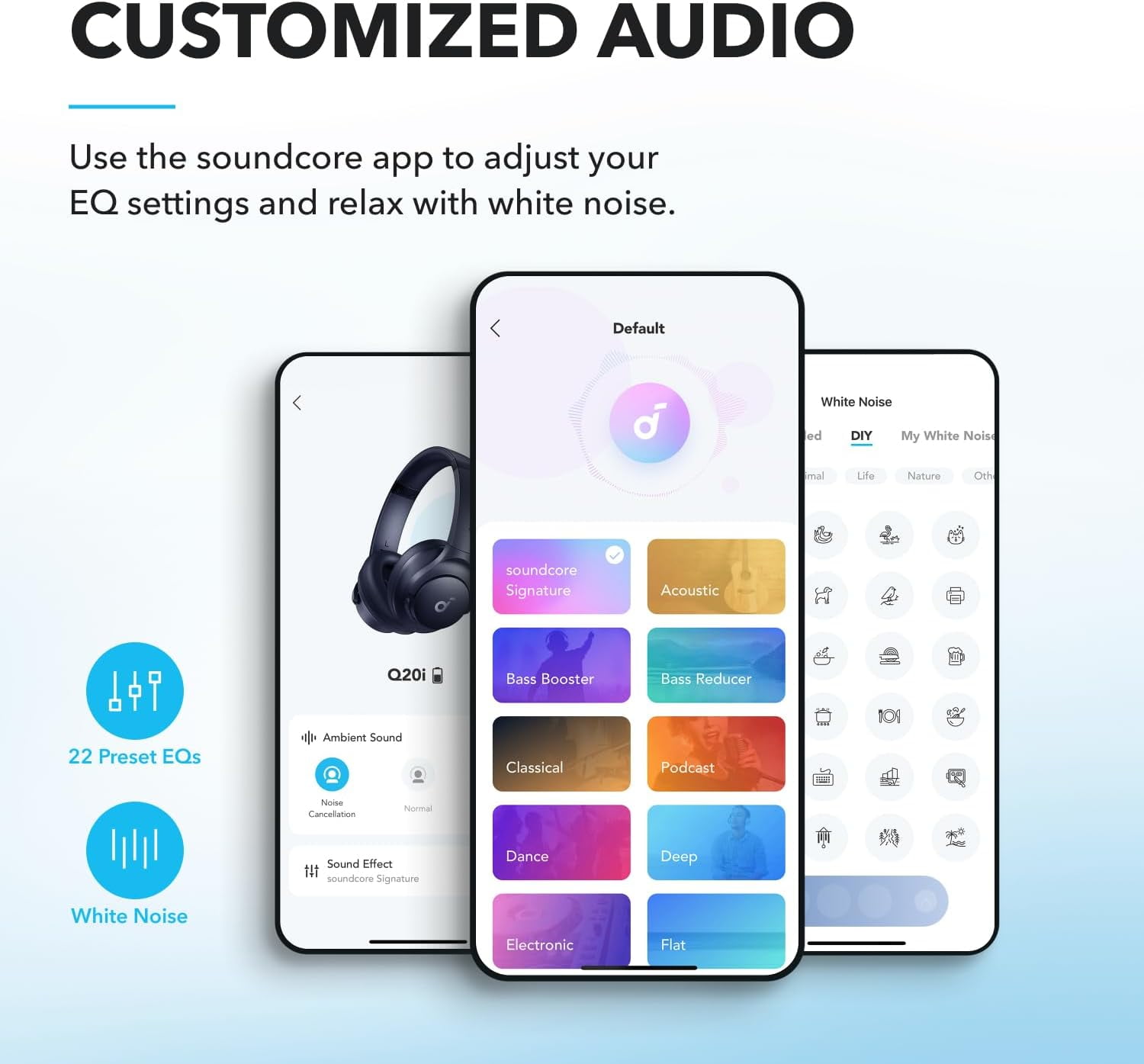 Soundcore Q20i Wireless Noise Cancelling Over-Ear Headphones, 40 Hours Long Battery, Hi-Res Audio & Deep Bass, Customizable Sound via App, Designed for Business and Travel-Navy Blue