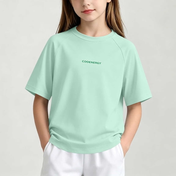 hengsof Girls' Quick Dry Raglan Sleeve Short Sleeve Round Neck T-Shirt Summer Outdoor Sports Top Breathable Comfortable Shirt