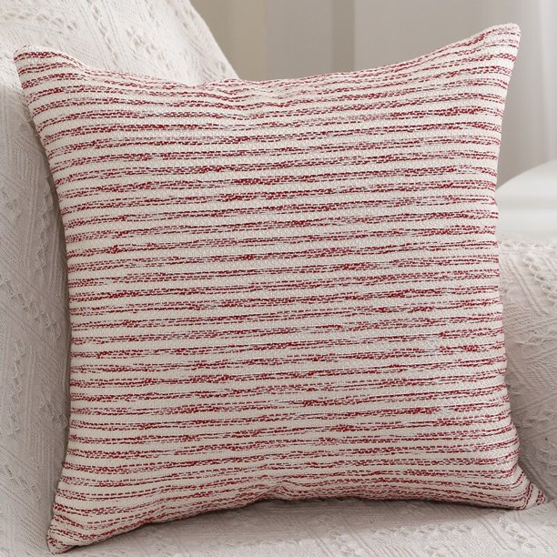 Funda de almohada a rayas de lujo Simple Homaxy, funda de cojín decorativa para sofá cama, funda de almohada de lino cómoda a la moda, estéticafranja roja45x45cm Deng Xun unisex