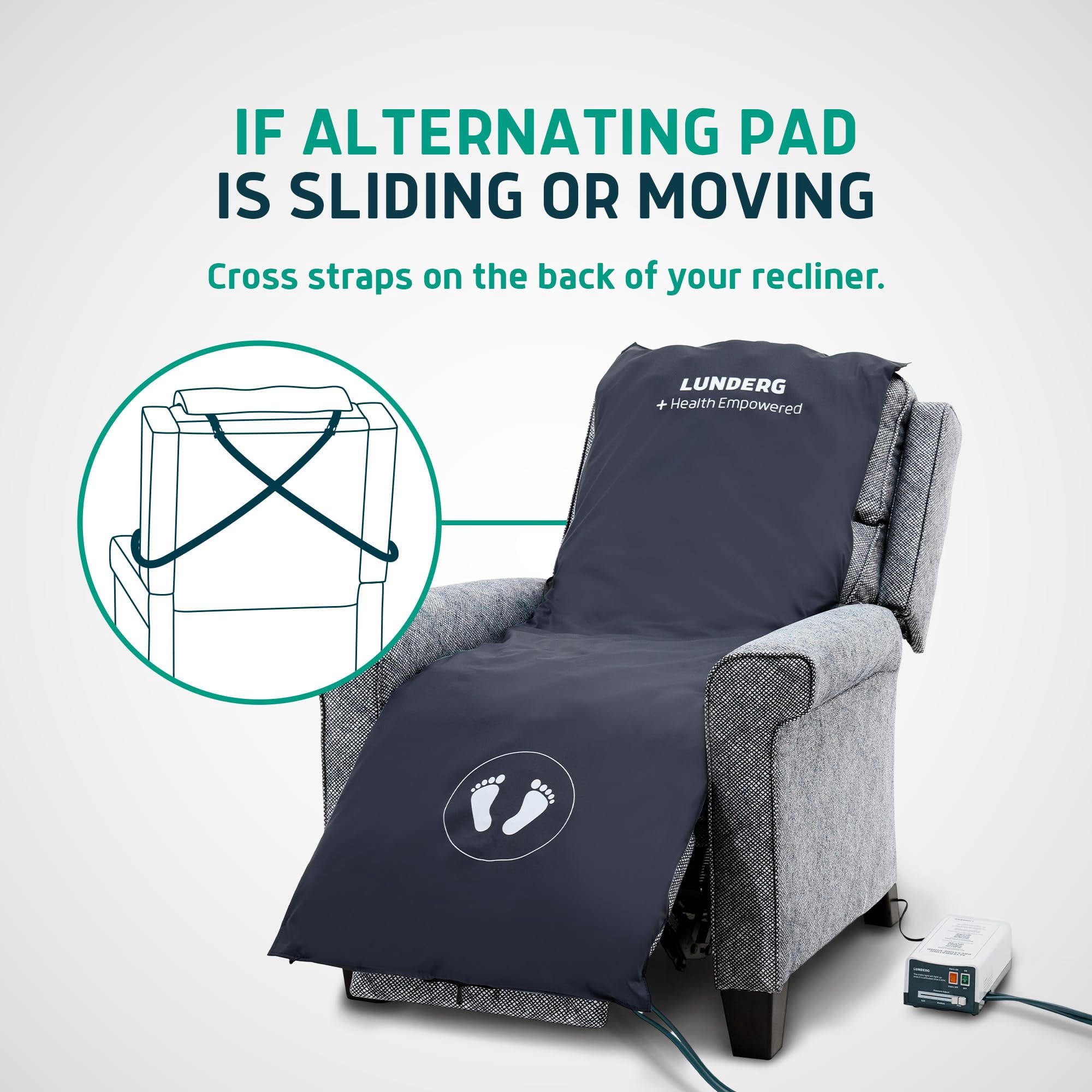 Lunderg Alternating Air Pressure Pad for Recliner Chair - Pressure Relief Cushion Topper for Recliner - Bedsore Prevention - Includes Medical Grade Mattress Pad, Cover & Quiet Pump - Home or Hospital