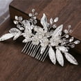 thumbnail image 3 of Peineta para el cabello hecha a mano para novias europeas y americanas, accesorios para vestido de boda, accesorios para el cabello con hojas plateadas, flores y cristales, 3 of 5
