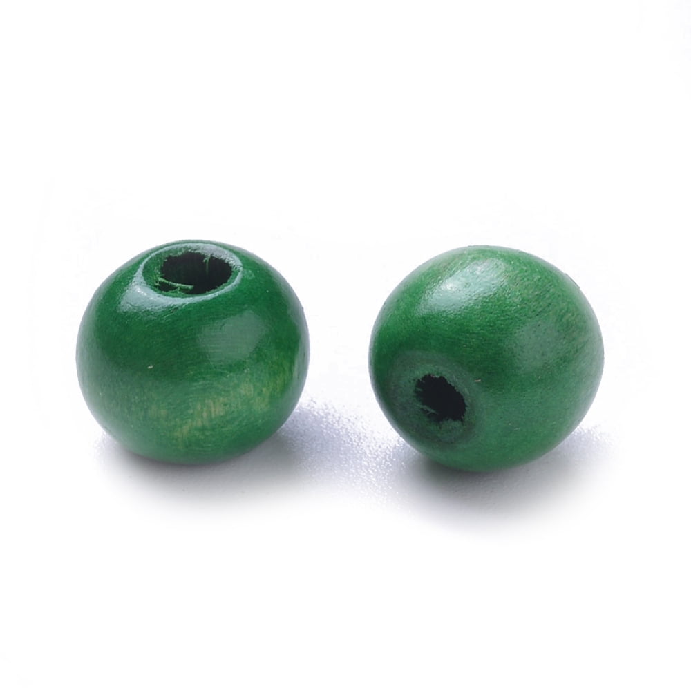Dyed Natural Wood Beads Round Lead Free Green 10x9mm Hole: 3mm about 3000pcs/1000g