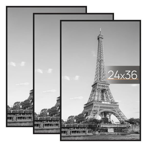 Sindcom 24x36 Basic Picture Frames, Black, Set of 3 Poster Frames