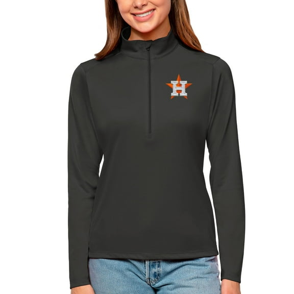 Women's Antigua Charcoal Houston Astros Tribute Quarter-Zip Pullover Top