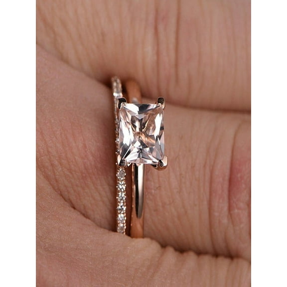 Perfect Bridal Set on Sale 1.25 carat Princess Cut Morganite and Diamond Bridal Set in Rose Gold: Bestselling Design