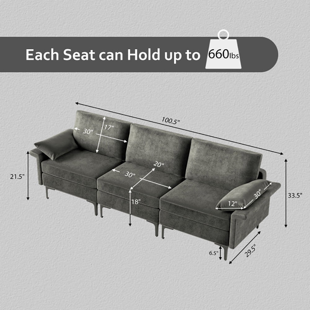 Finihen Sectional Sofa Couch, 3-Seat Sofa, Large 3-Seat Sofa Sectional with Metal Legs for 3-4 people, for Living Room, Bedroom, Gray Finihen Sectional Sofa Couch, 3-Seat Sofa, Large 3-Seat Sofa Sectional with Metal Legs for 3-4 people, for Living Room, Bedroom, Gray