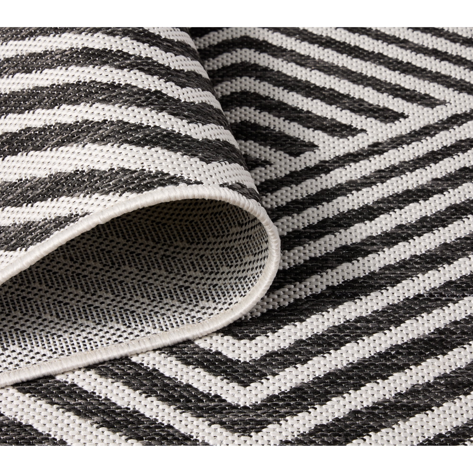 NICOLE MILLER NEW YORK Patio Country Ombre Geo Indoor Outdoor Area Rug, UV Fade Resistant, Low Pile, Black/Cream, 9'2"x12'5"