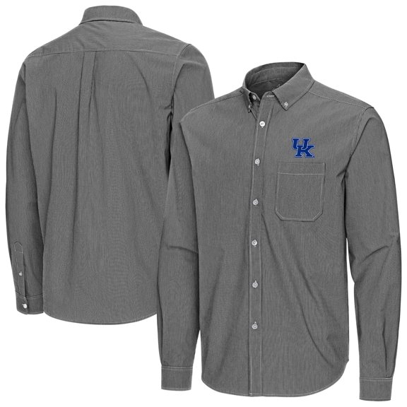 Men's Antigua Black Kentucky Wildcats Porter Woven Tri-Blend Long Sleeve Button-Down Shirt