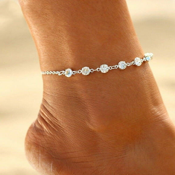 Gaspara 925 Sterling Silver Round Cut Moissanite Women's Chain Ankle Bracelet