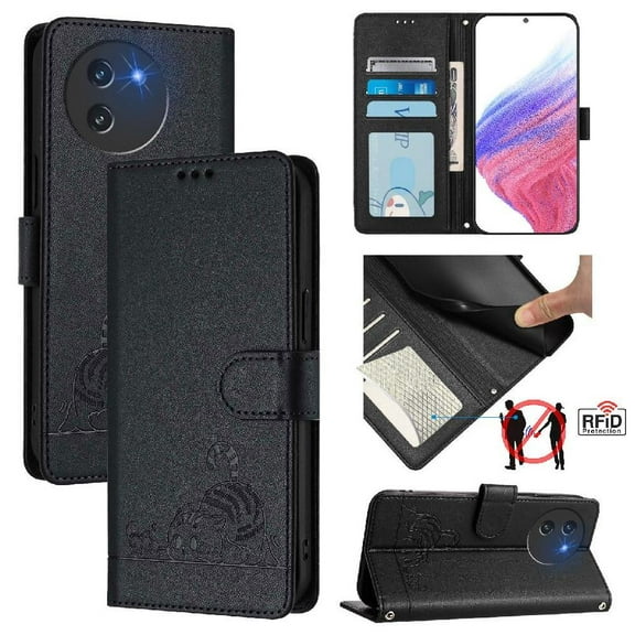 Flip case for GANGXUN Doogee Note 59 Pro Wallet Case with Kickstand, Card Slots, RFID Block, Cat Design