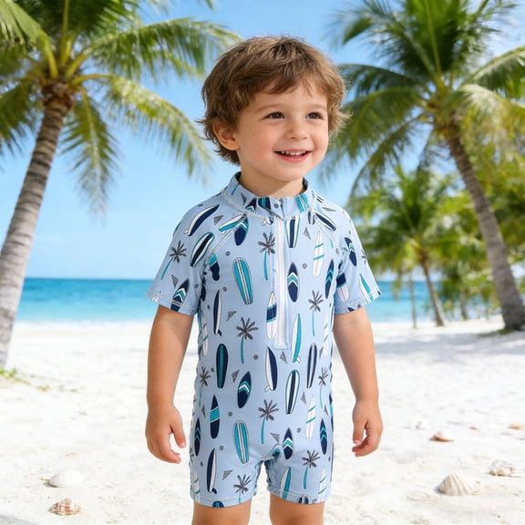 Baby Swimsuit Kids Boys Cartoon Shark Print One Piece Swimsuits Boys Bathing Suit Blue 18-24 Months