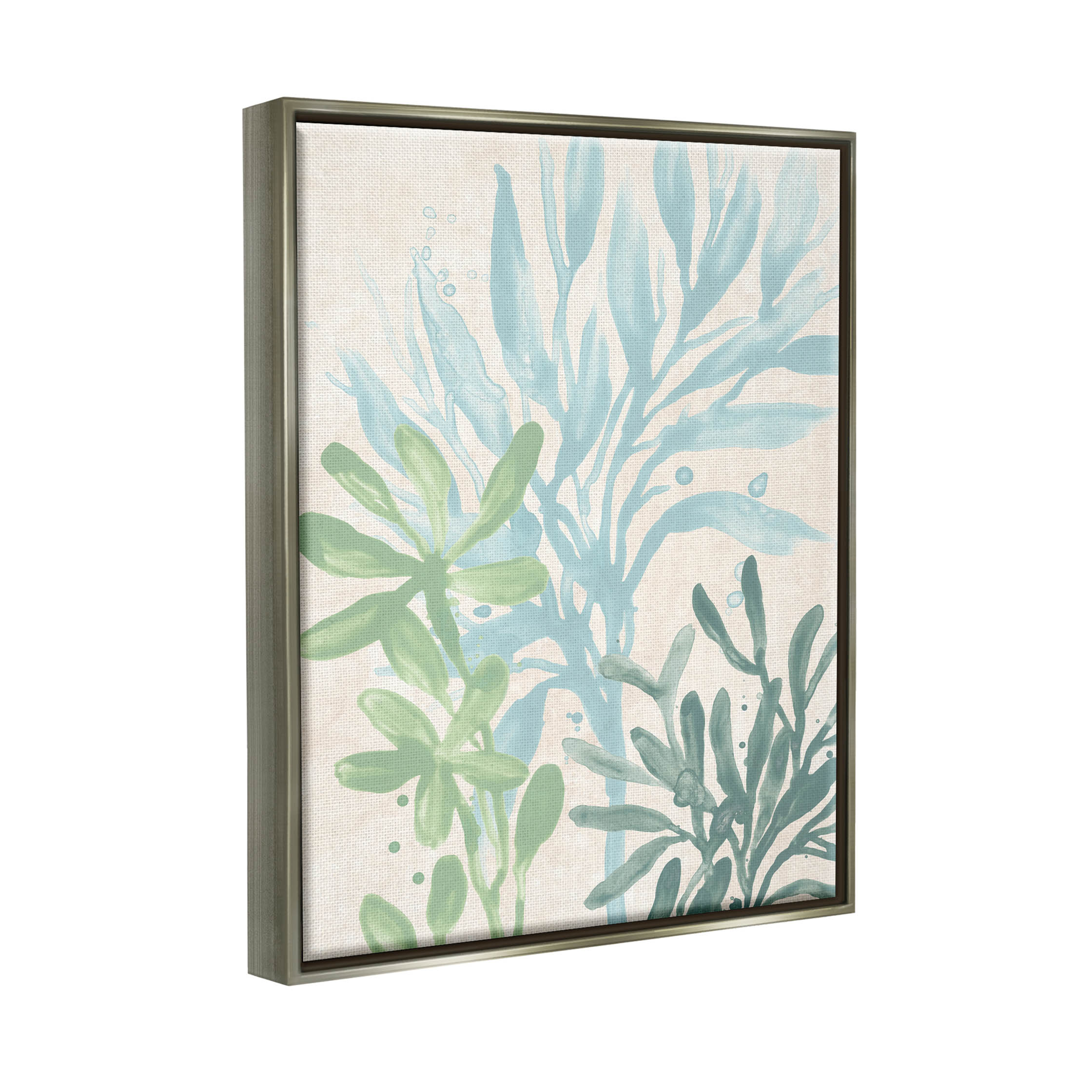 Stupell Industries Underwater Seaweed Botanicals Graphic Art Luster Gray Floating Framed Canvas Print Wall Art, Design by June Erica Vess