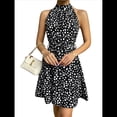 thumbnail image 2 of Vestidos de Verano para Mujer, con Cuello Halter, Sin Mangas, Estilo Bohemio, con Lunares y Volantes, para Playa, 2025 Negro L, 2 of 7