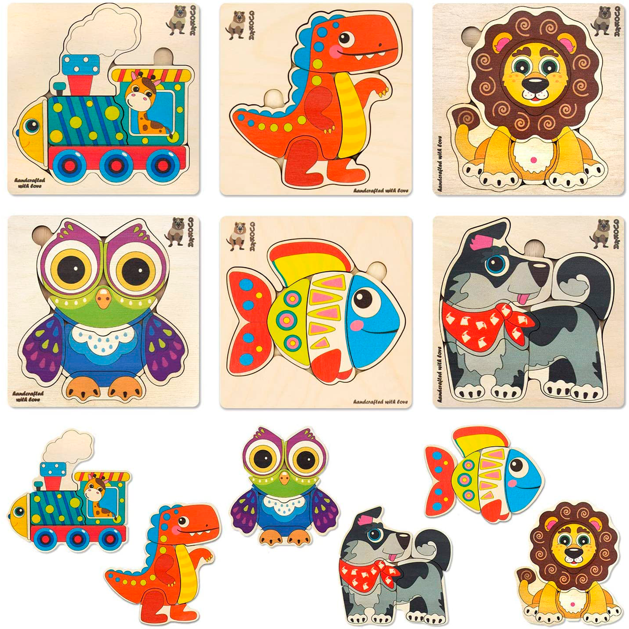 Educational Animals 3 x Wooden Jigsaw Puzzle Childrens Jigsaw 