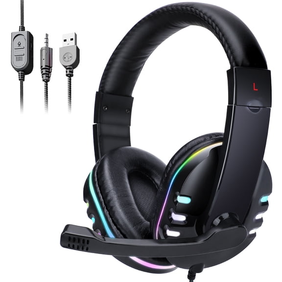 Stereo Gaming Headset for PS4, Xbox One, PC, Mac, Laptop, EEEkit Wired Over Ear Headphones with Noise Canceling Mic, Surround Sound & Soft Memory Earmuffs