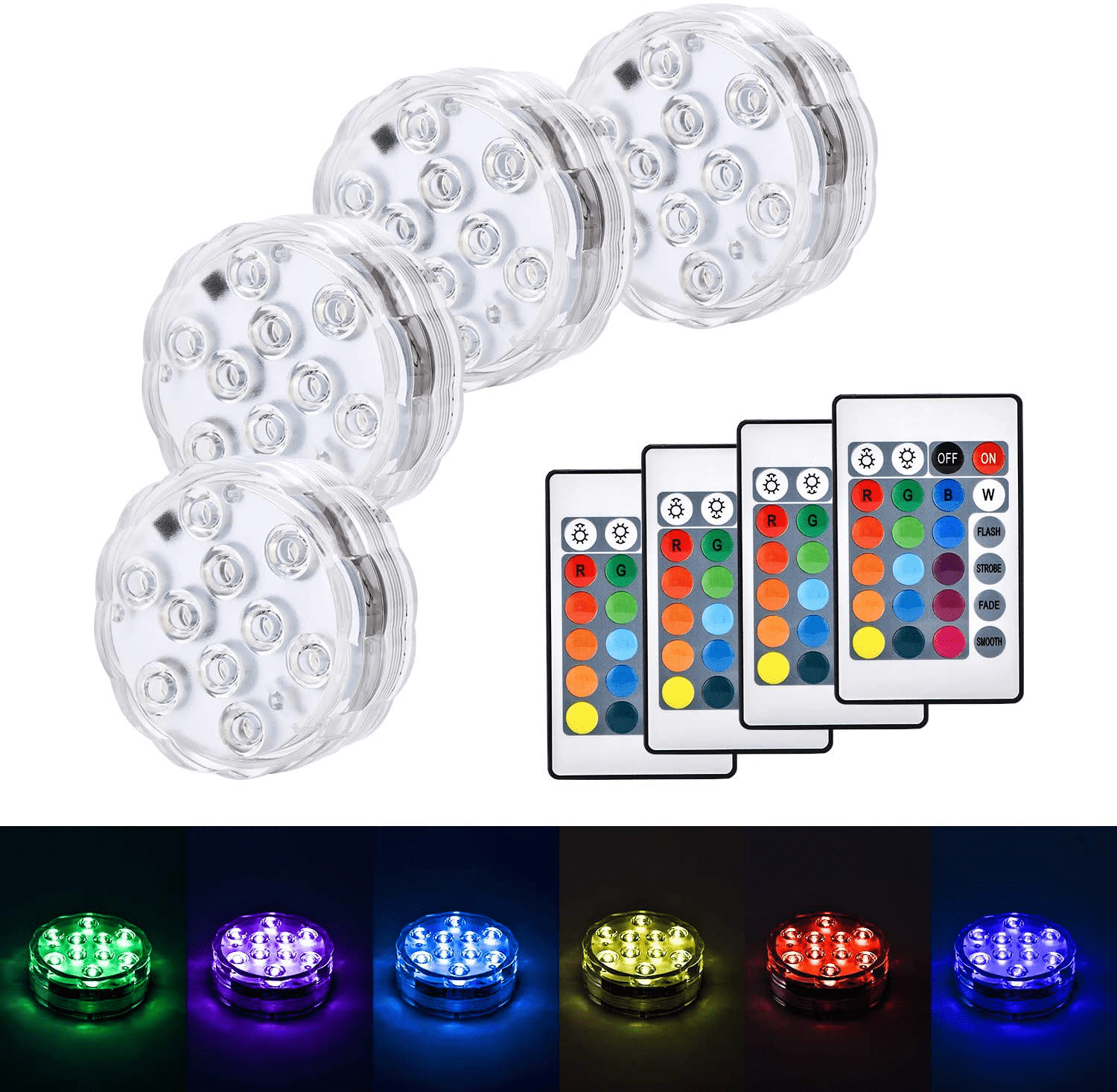 10PCS Multicolor Submersible LED Lights Waterproof W/ Remote Control Party Decor 
