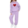 thumbnail image 2 of Cowsor Big Kids Boys Girls Solid Heart Print Long Hoodie Tapered Sweatpants Two Piece Soft Breathable Casual Sport Outfit For 2-13 Years Old, 2 of 6