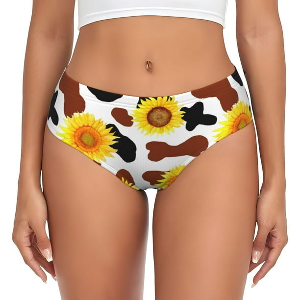 Balery Cow Print Sunflower Ropa Interior de Algodón para Mujer con Dibujo – Braguitas Cómodas y Elásticas, Estilo Clásico-3X-Large