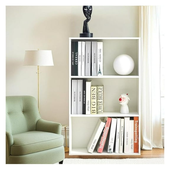 White Wooden Book Shelf, 36" Small Bookshelves with Open Storage Shelf, 3-Tier Open Shelf Bookcase for Office, Living Room