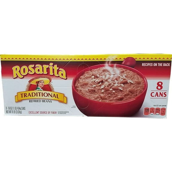 Rosarita Traditional Refried Beans 16 Ounce Can (Pack of 8)