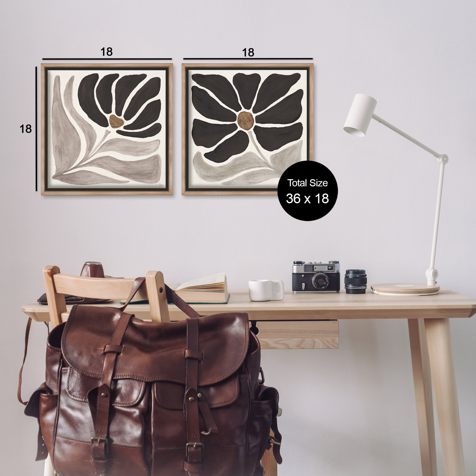 Stupell Industries Large Modern Flower Plants & Flowers Painting Brown Floater Framed Canvas Art Print Wall Art, 18 x 18, Set of 2