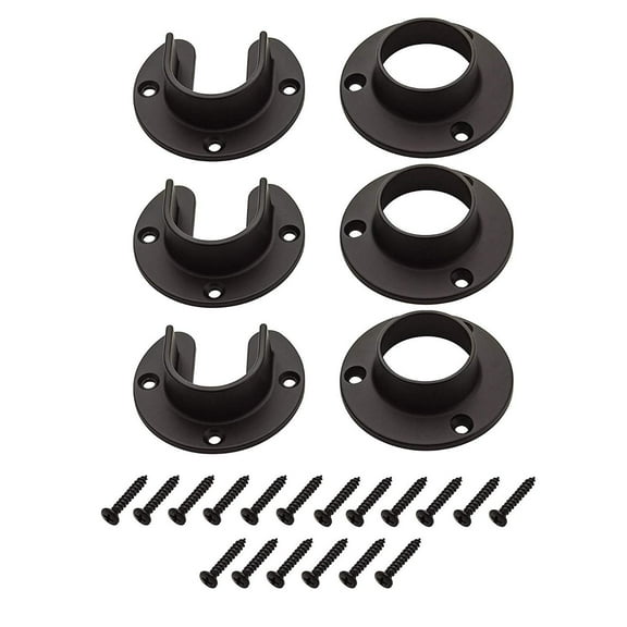 Wideskall Heavy Duty Stainless Steel Closet Pole Sockets Rod End Support with Screws Matt Black, 3 Sets